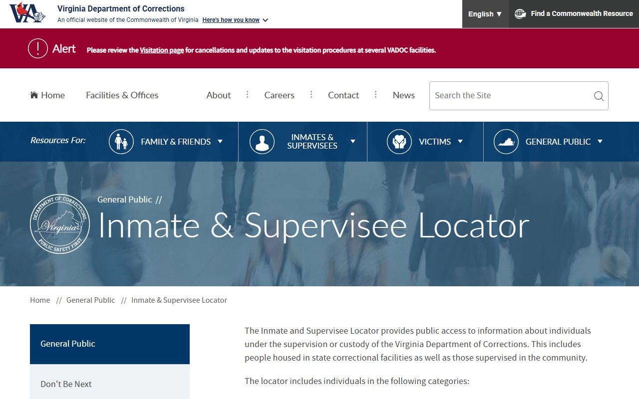 VADOC inmate locator search fields for Keen Mountain Correctional Center inmates