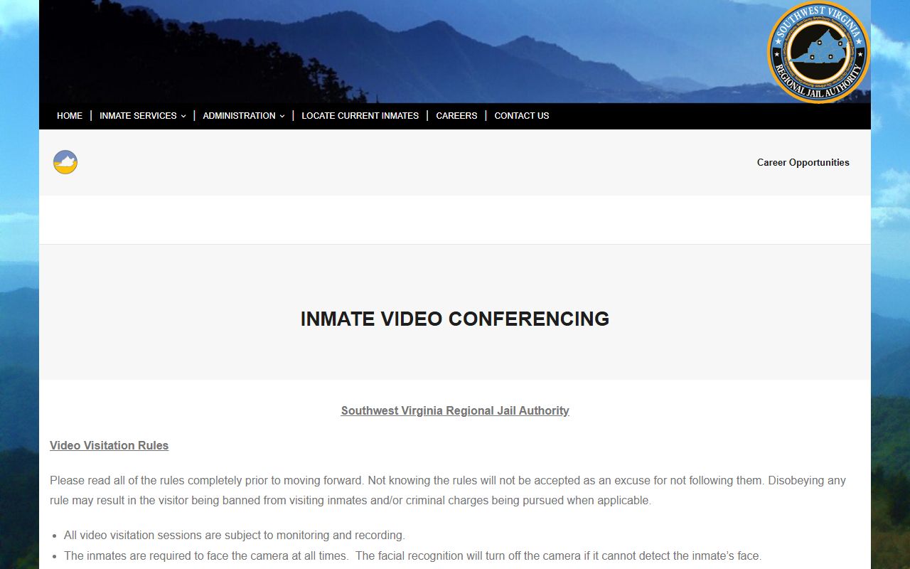 SWVRJA video visitation rules and remote schedule